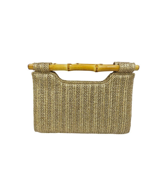 Mary Gold Straw Clutch - Bamboo Natural Handle - Small Bamboo Bar