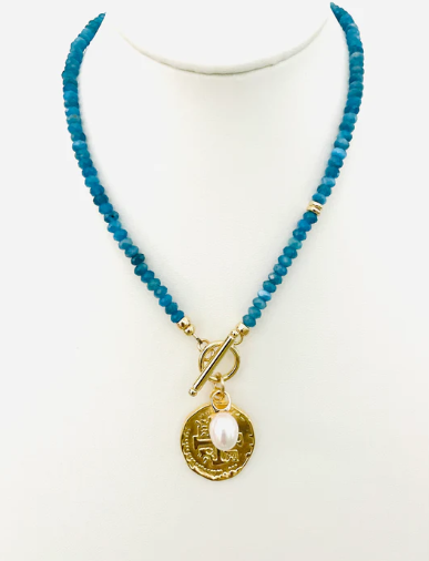 Agate Beads with Coin & Pearl Necklace