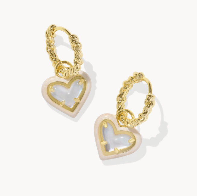 Ari Heart Gold Enamel Frame Huggie Heart Earrings in Ivory