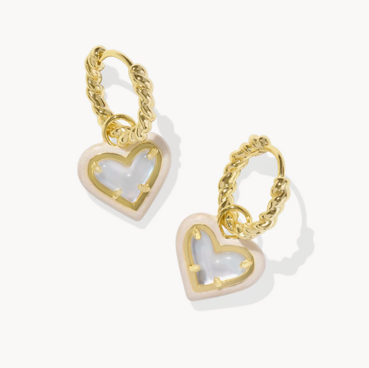 Ari Heart Gold Enamel Frame Huggie Heart Earrings in Ivory