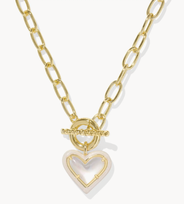 Ari Heart Gold Enamel Frame Link & Chain Necklace in Ivory