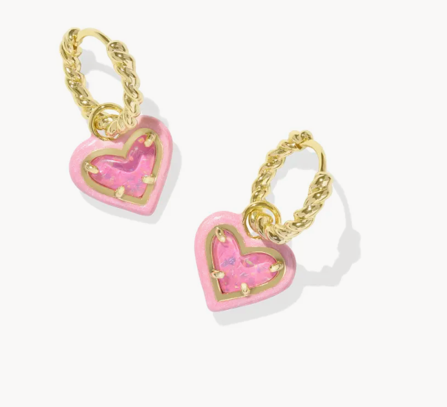 Ari Heart Gold Enamel Frame Huggie Heart Earrings in Pink