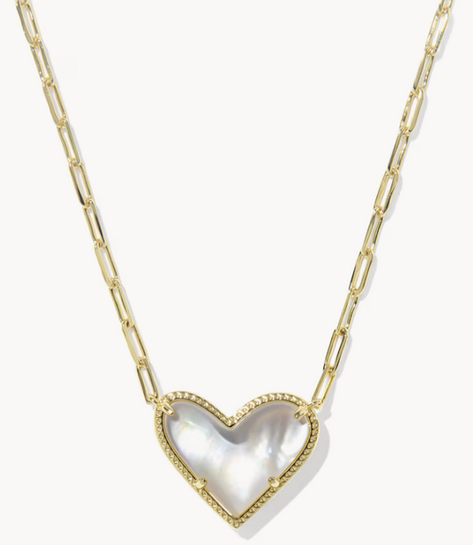 Ari Heart Statement Pendant Necklace Gold Ivory Mother of Pearl