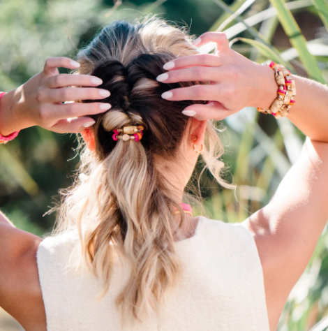 Bamboo Hair Tie Set - Hot Pink/Orange