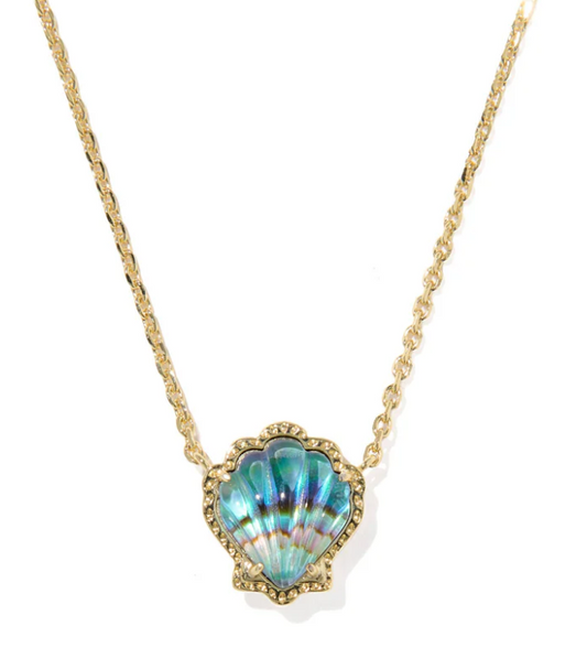 Brynne Gold Shell Short Pendant Necklace in Gold Abalone Shell