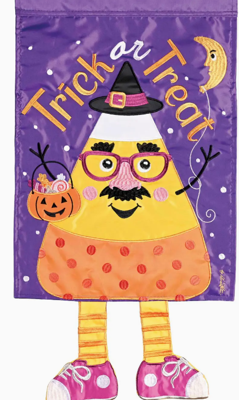 Crazy Leg Candy Corn Trick or Treat Garden Flag