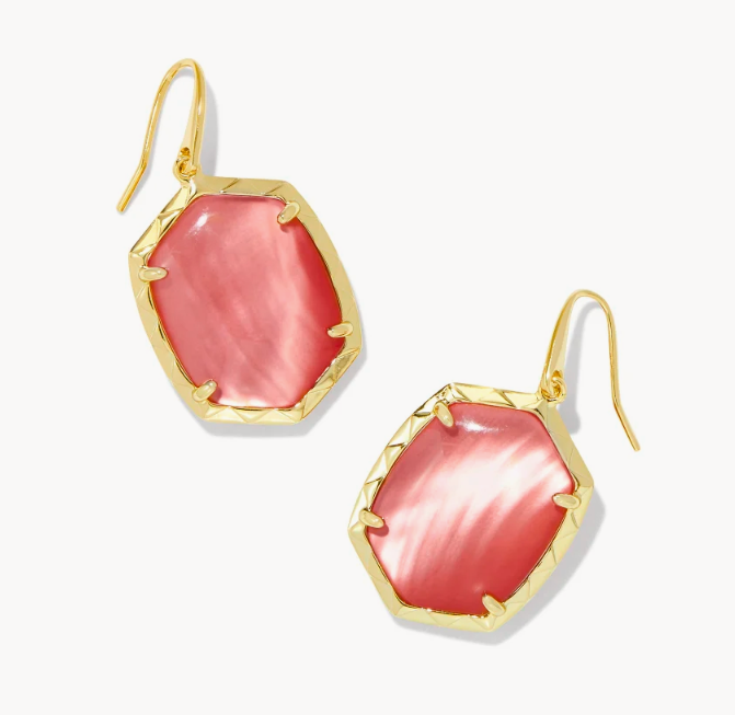 Daphne Drop Earrings Gold Coral Pink Mother of Pearl