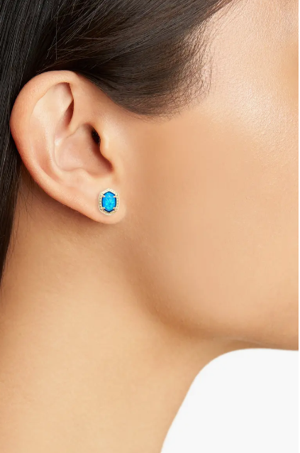 Daphne Framed Stud Earring Gold Bright Blue Opal