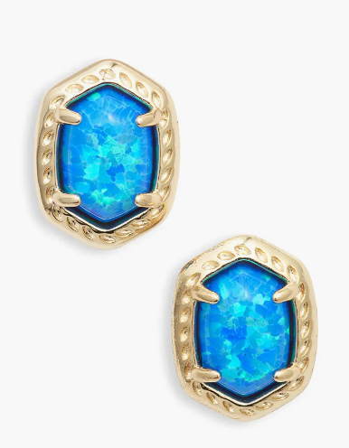 Daphne Framed Stud Earring Gold Bright Blue Opal