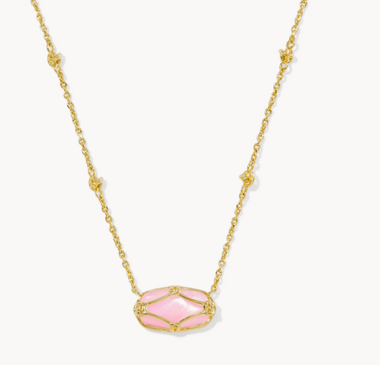 Elisa Lattice Frame Necklace Gold Blush Ivory MOP