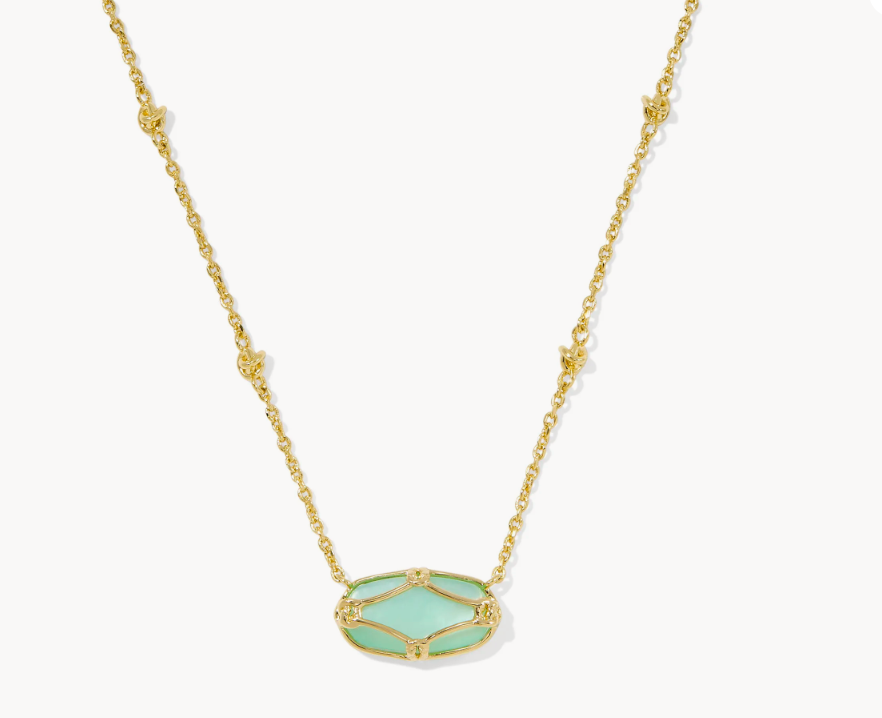 Elisa Lattice Frame Necklace Gold Light Green MOP