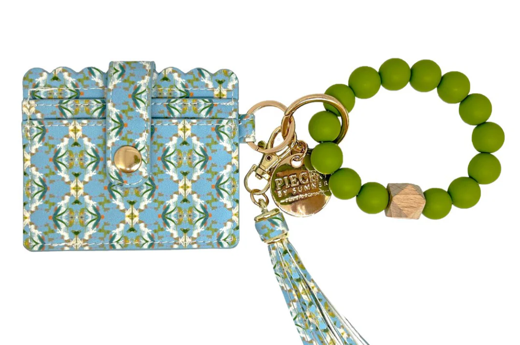 English Garden Blue Keychain Wristlet Wallet