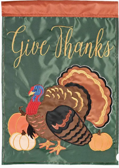 Give Thanks Turkey Pumpkins Garden Flag