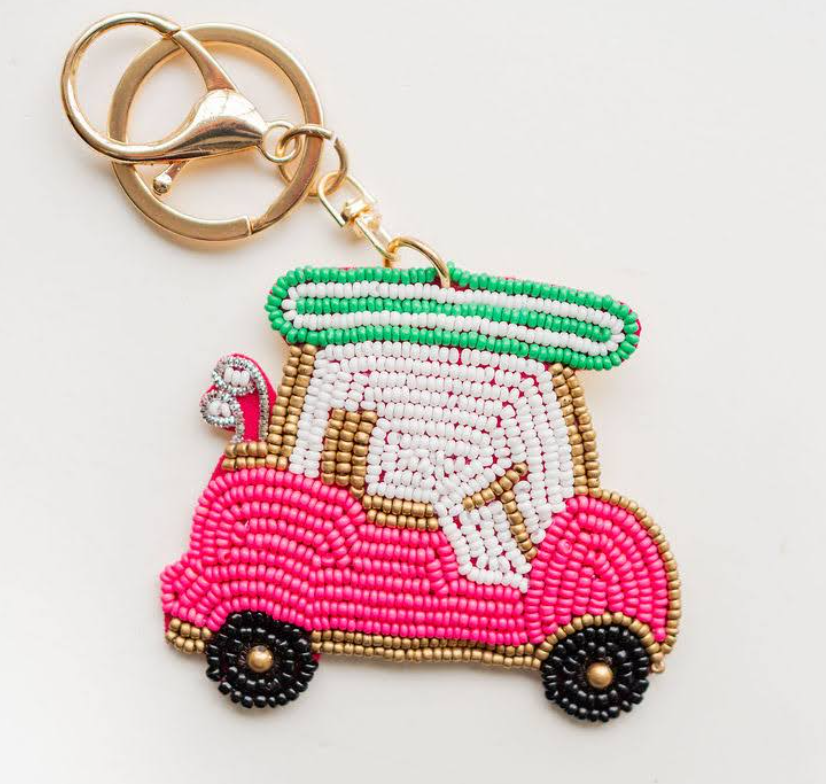 Golf Cart Hand Beaded Key Chain