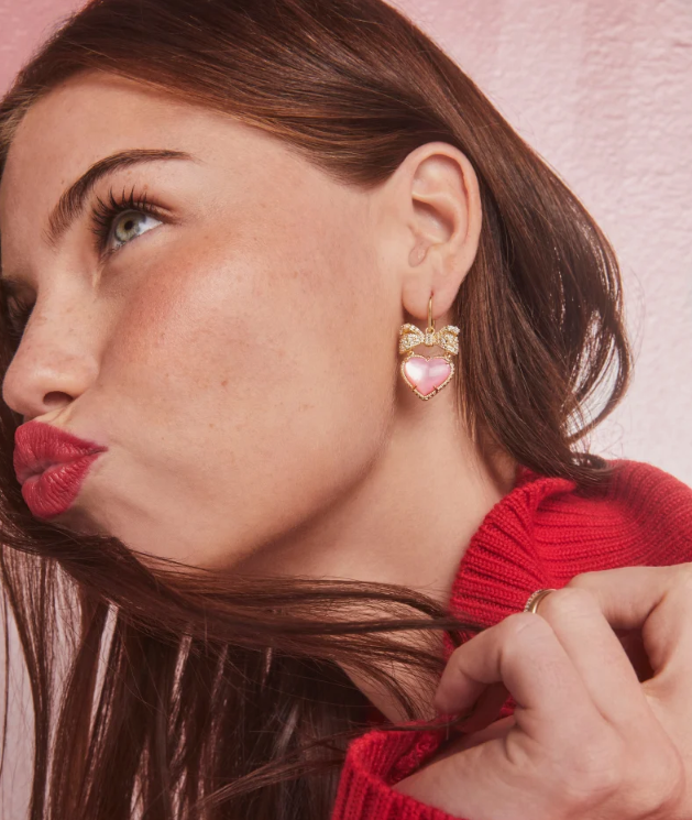 Haisley Heart Gold Drop Earrings in Blush Ivory MOP