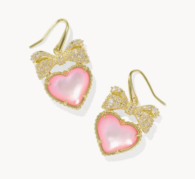 Haisley Heart Gold Drop Earrings in Blush Ivory MOP