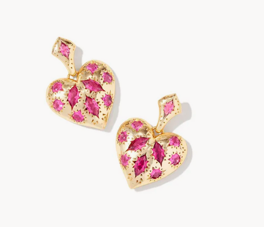 Holland Heart Drop Earrings Gold Pink Crystal