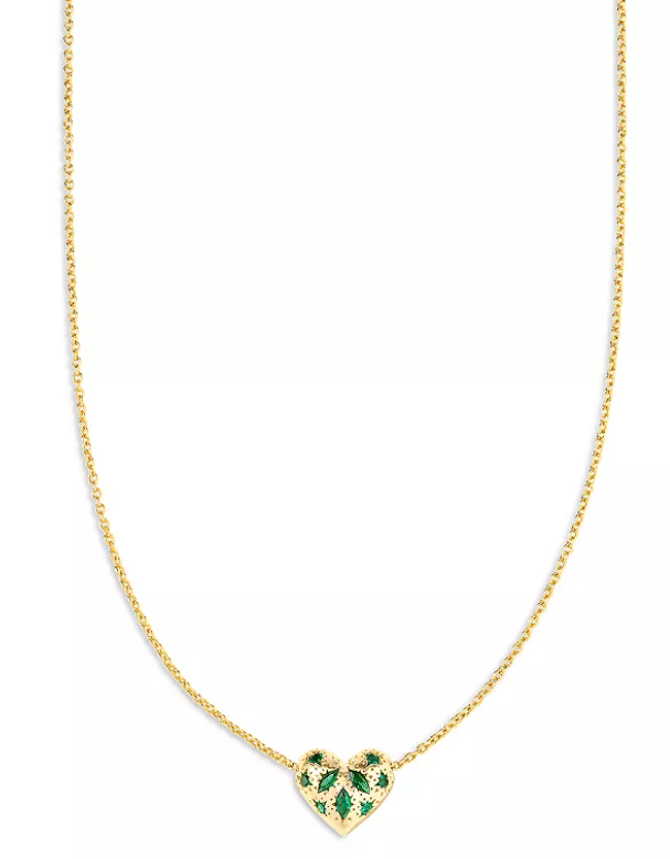 Holland Heart Necklace Gold Green Crystal