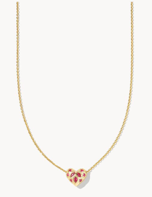 Holland Heart Necklace Gold Pink Crystal