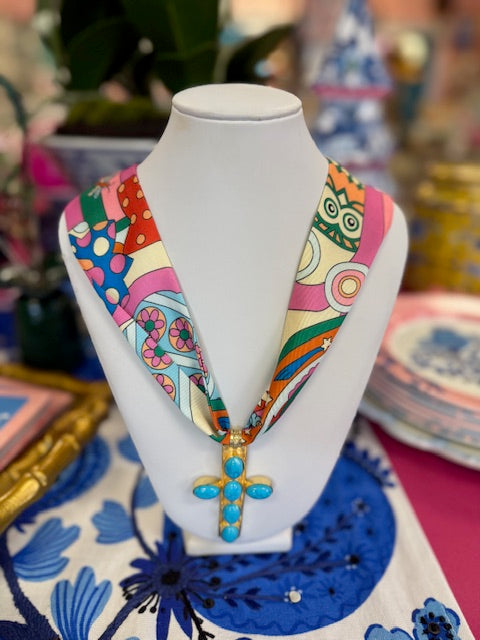 Multi Twilly with Large Turquoise Cross