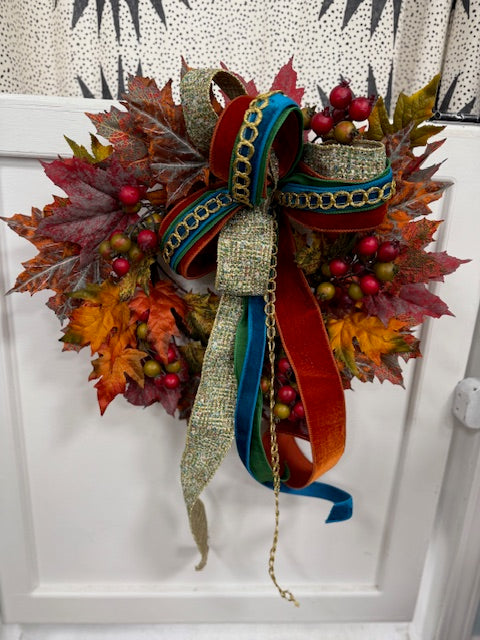 Autumn Maple Leaf & Berry Wreath with Custom Bow