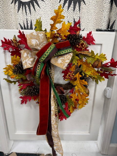 Autumn Oak Magnolia Berry Wreath 24" with Custom Bow