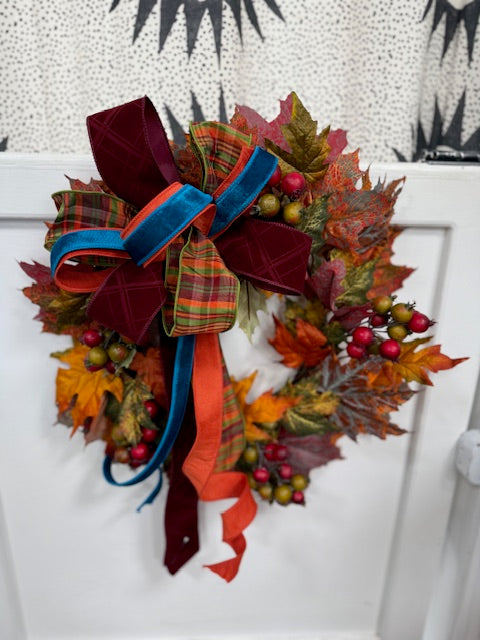 Autumn Oak Magnolia Berry Wreath 24" with Customized Bow