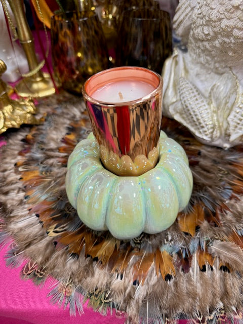 Lustrous Aqua Pumpkin Tealight Holder