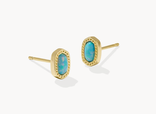 Mini Ellie Stud Earring Gold Light Teal Opal