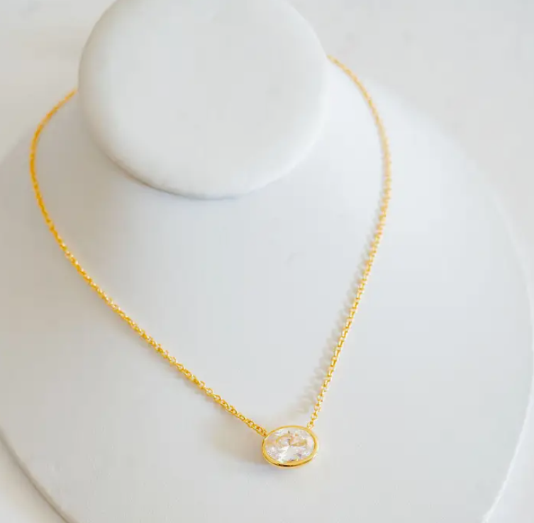 Large Oval Bezel Necklace Gold