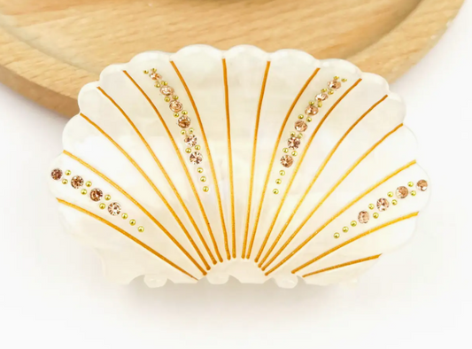Crystal Shell Claw Clip White