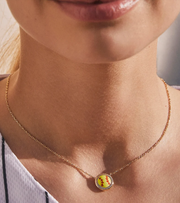 Softball Short Pendant Necklace Gold Chartreuse