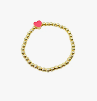 Beaded Heart Bracelet Hot Pink
