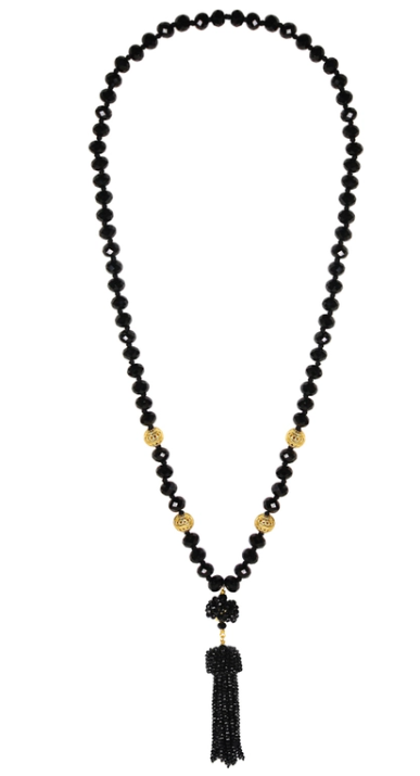 4991 Beaded Tassel Czech Black