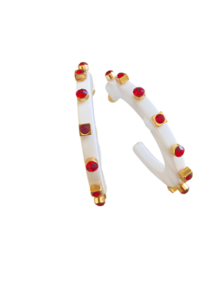 City Girl Large Jewel Hoop White/Gameday Red