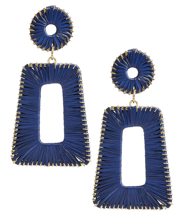 Jordan Raffia Earrings Navy