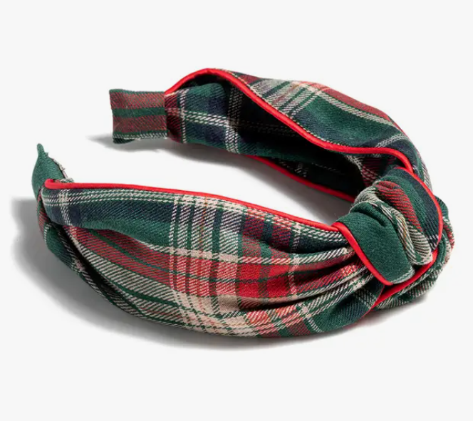 Knotted Plaid Headband, Green