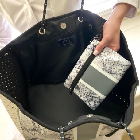 6684 Neoprene Tote - Silver Python Grey Stripe