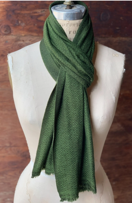 Two Tone Herringbone Cashmere Muffler Olive