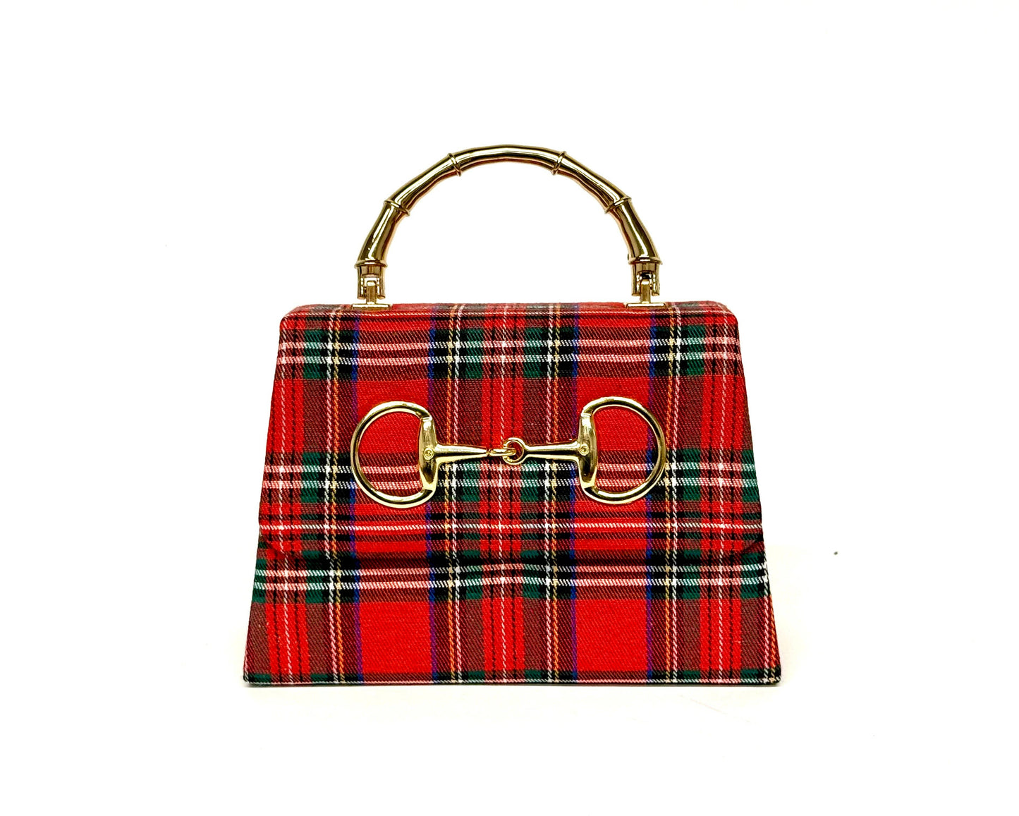 Red Plaid Lulu with Gold Handle - Gold Charms- WS: Large Snaffle