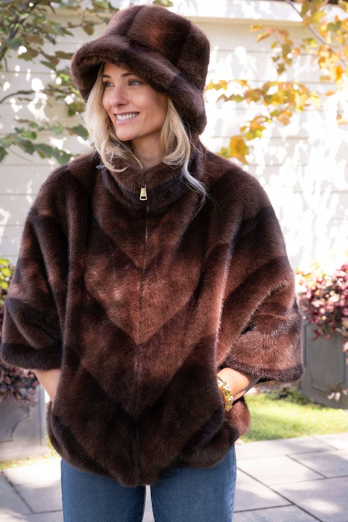 Paige Faux Fur Hat Brown