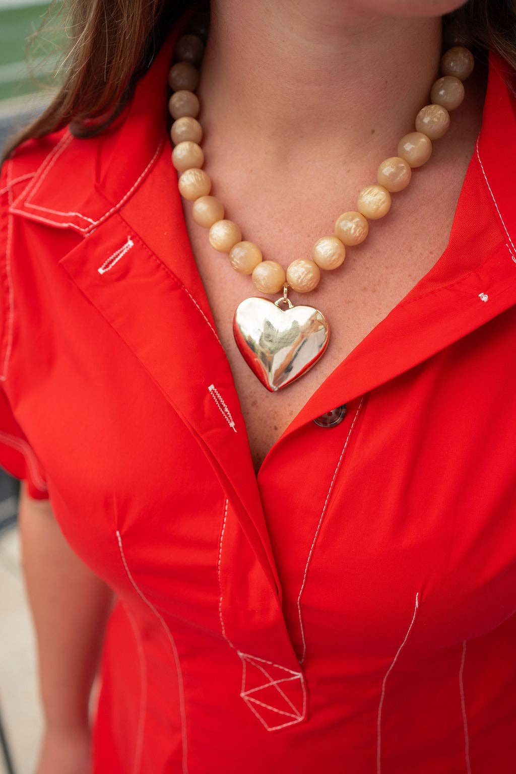 Dottie Heart - Acrylic Necklace  - Pink