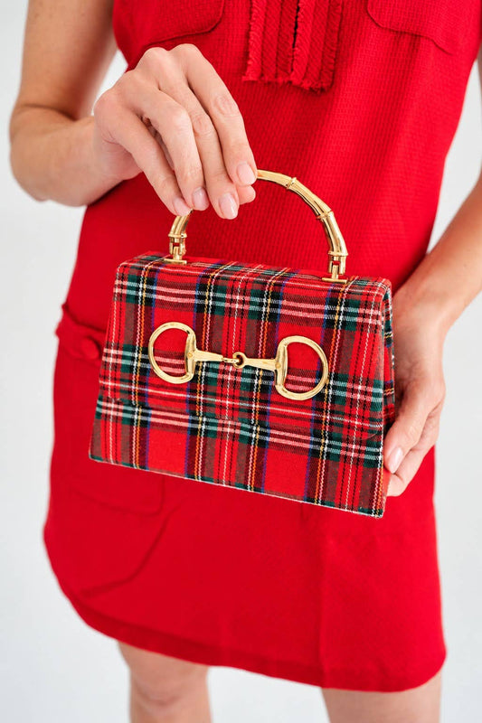 Red Plaid Lulu with Gold Handle - Gold Charms- WS: Large Snaffle
