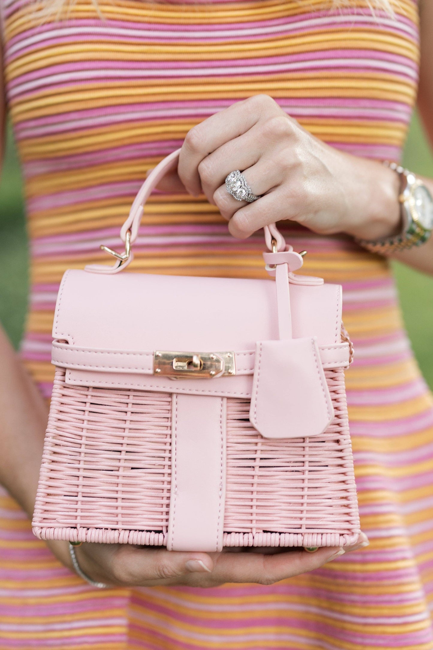 Celine Wicker Handbag- Pastel - Light Pink