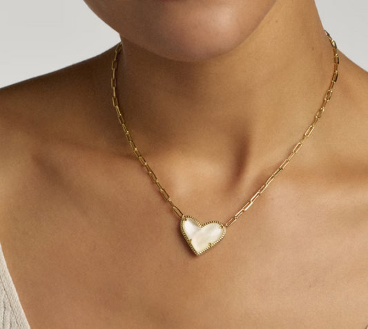 Ari Heart Statement Pendant Necklace Gold Ivory Mother of Pearl