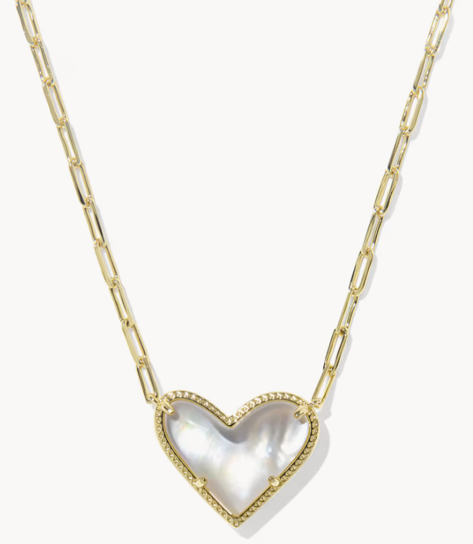 Ari Heart Statement Pendant Necklace Gold Ivory Mother of Pearl