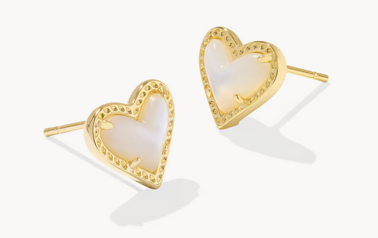 Ari Heart Stud Earrings Gold Ivory Mother of Pearl