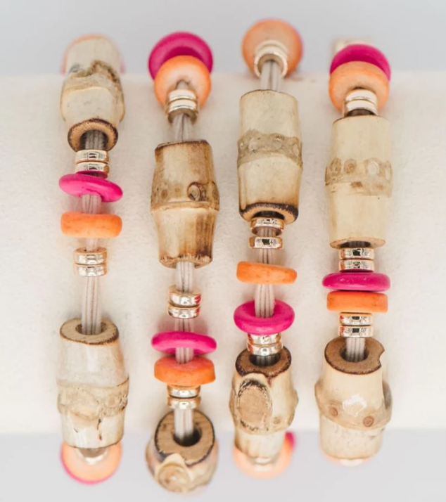 Bamboo Hair Tie Set - Hot Pink/Orange