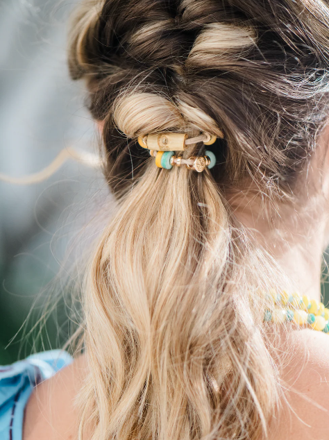 Bamboo Hair Tie Set - Turquoise/Yellow