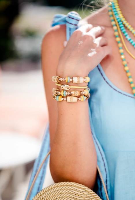 Bamboo Hair Tie Set - Turquoise/Yellow